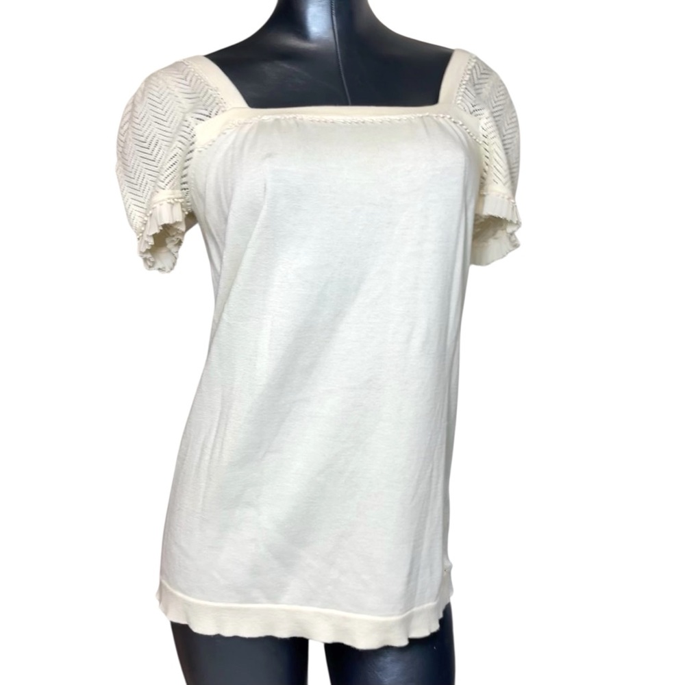 Y2K Juicy Couture Women's Cream Square-Neck Preppy Knit Top McBling Small Petite